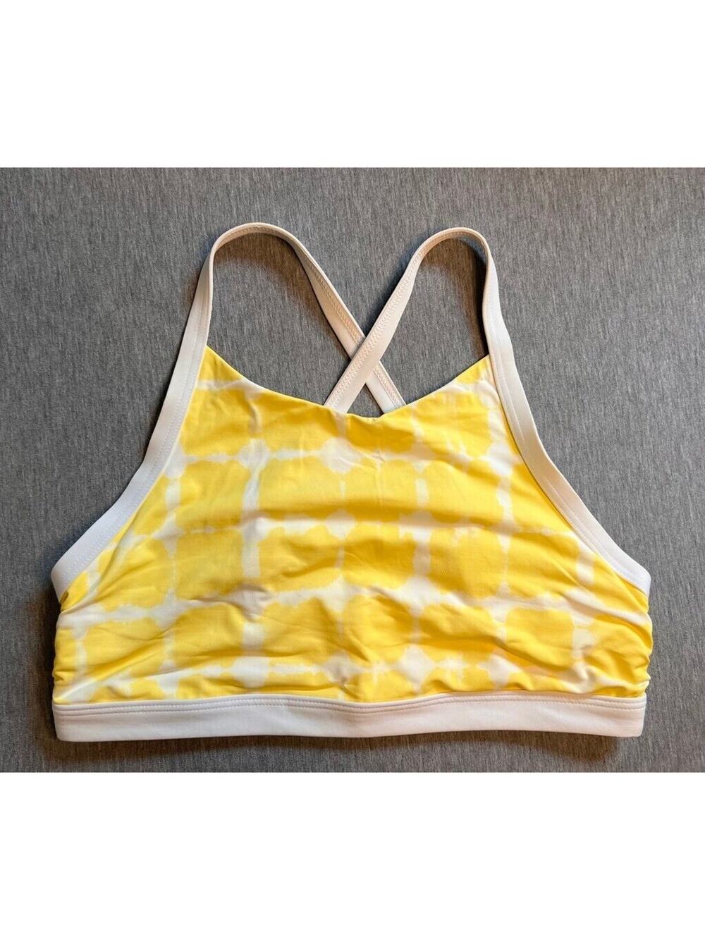 Lands End Sports Bikini Top Yellow Tie Dye Wire Free Adjustable X Back SIZE 8D